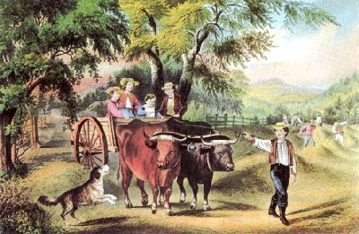 family on an ox-cart